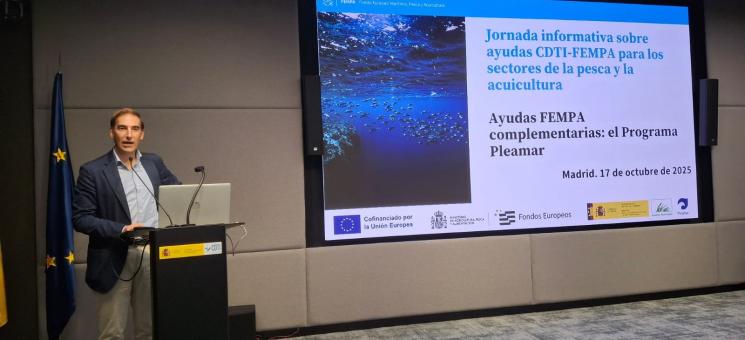 Javier Remiro en la jornada del CDTI sobre fondos FEMPA.